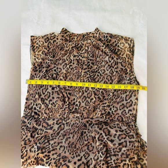 Chico's Midi Dress Ruched Mock Neck Mesh Dress Animal Print Size 16/18 - Picture 3 of 10
